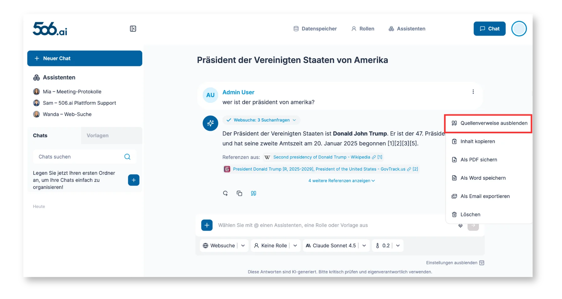 Websuche Quellenverweise — Ansicht 2