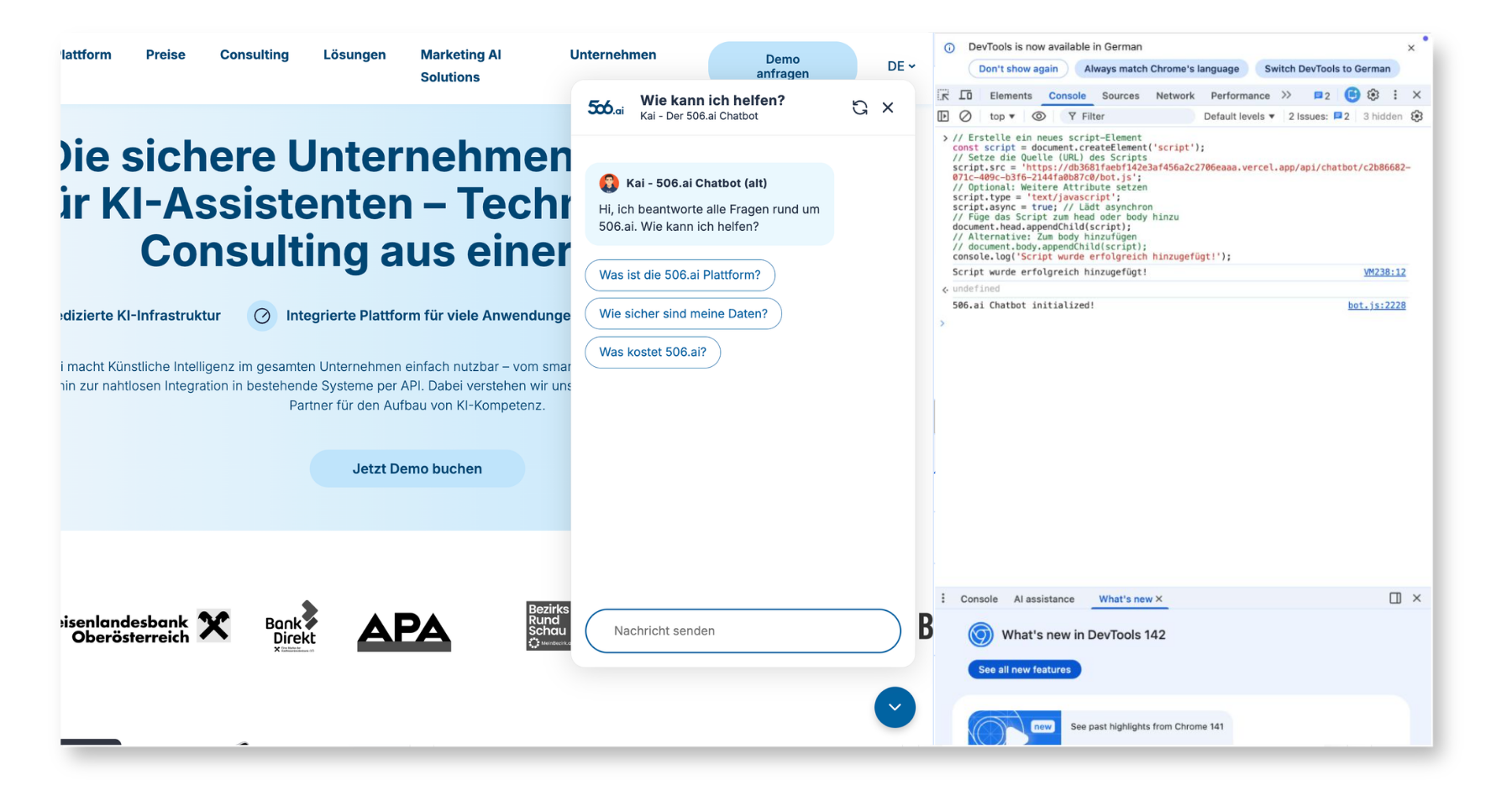 Chatbot auf Website eingebunden