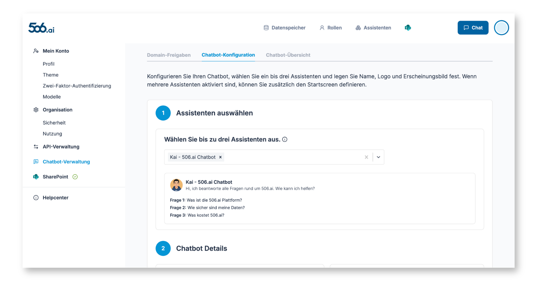 Chatbot Konfiguration - Assistenten auswählen