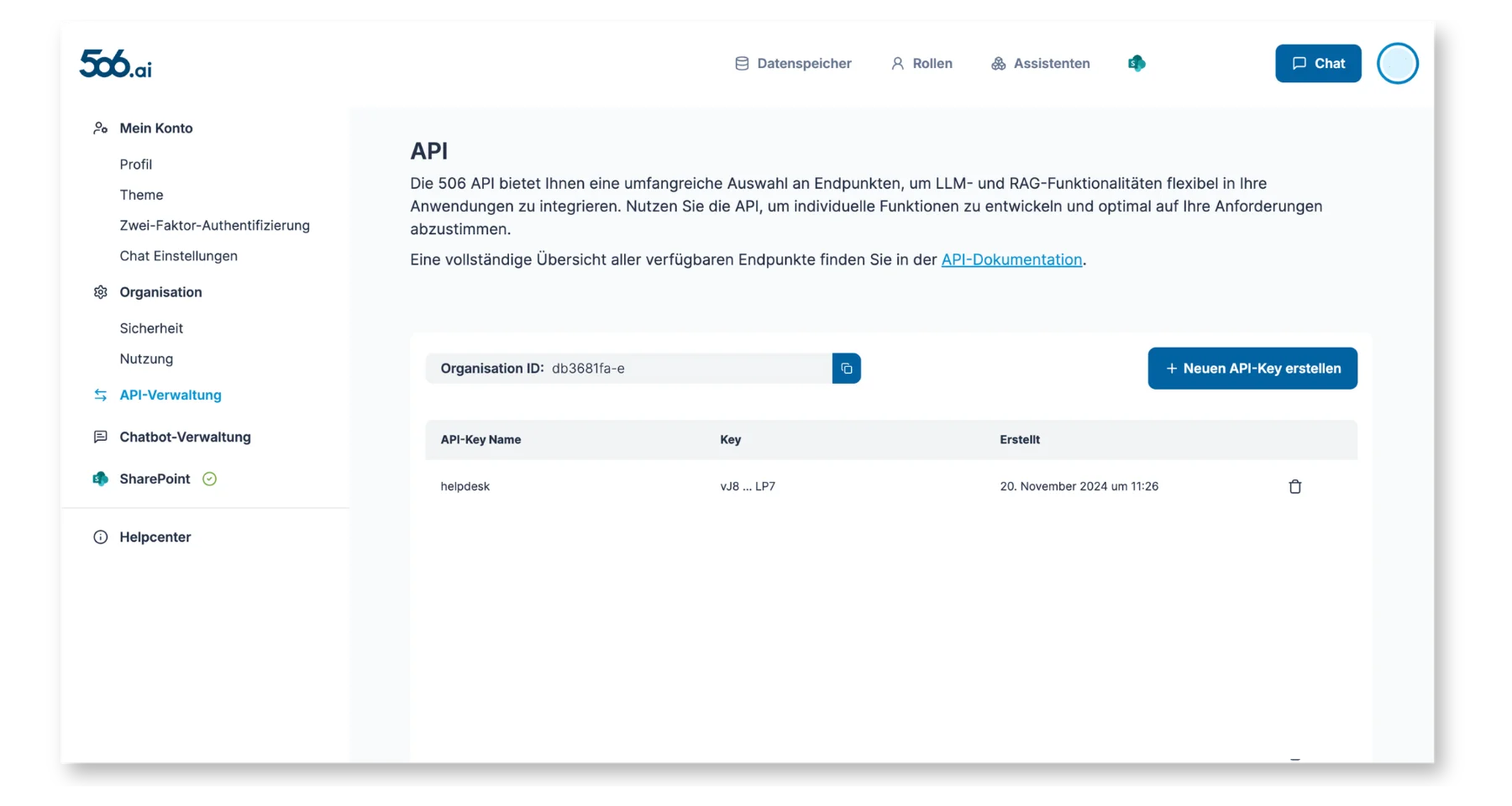API-Verwaltung in der 506.ai Plattform