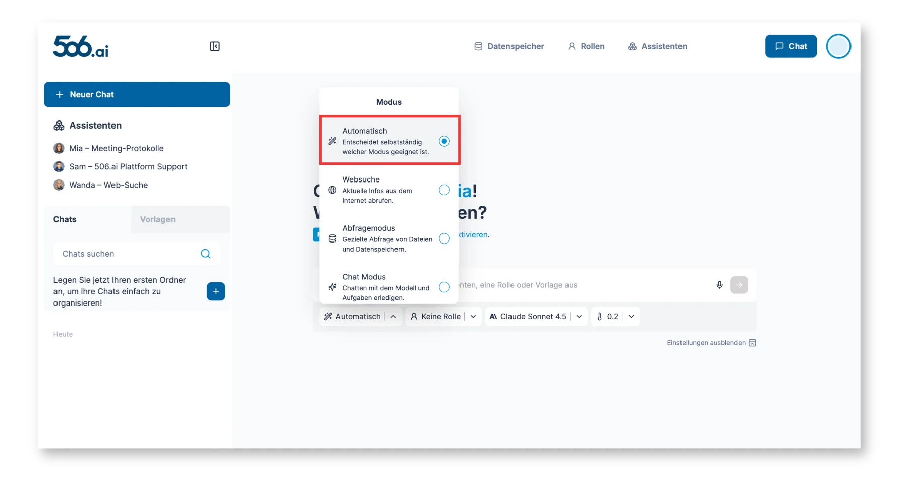 Automatischer Modus in der Chatbar ausgewählt
