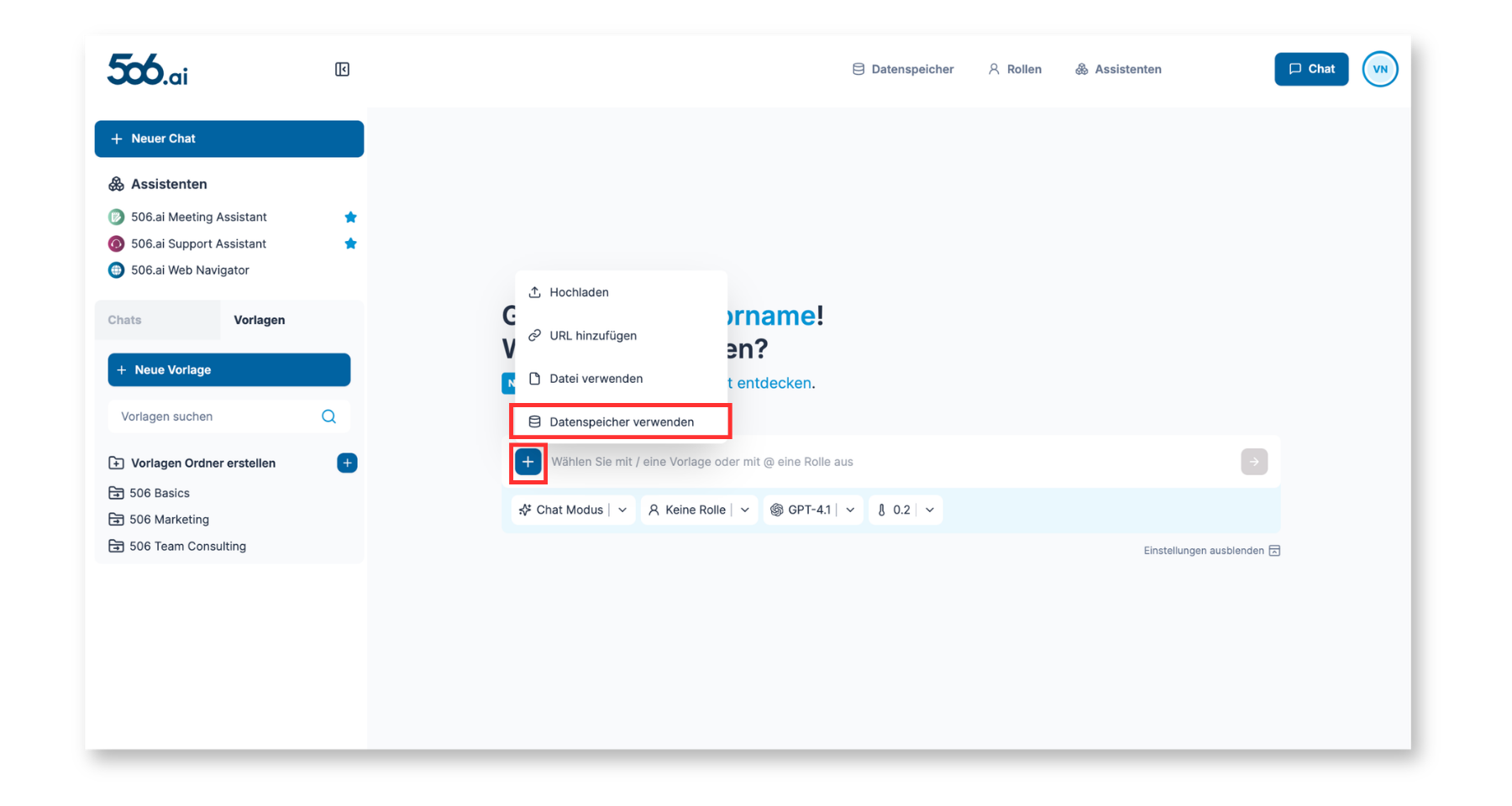 Chat mit Datenspeicher starten 1